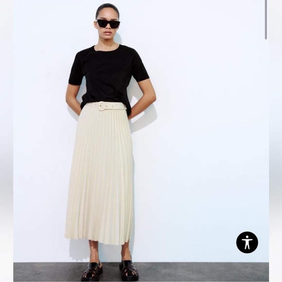ZARA SUEDE PLEATED MIDI SKIRT WITH TONAL BELT - Picture 2 of 9